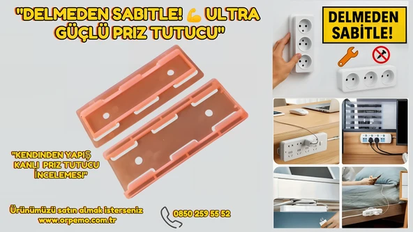 Ultra Güçlü Kendinden Yapışkanlı Priz ve Adaptör Tutucu Delmeden Sabitleme Çözümü - Resim 5