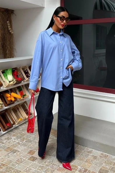 Lucky Life Kadın Klasik Oversize Poplin Gömlek