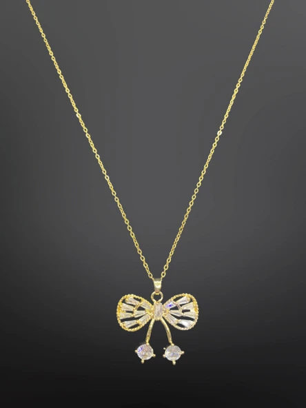 Fiyonk Model Taşlı Antialerjik, 316L Çelik Gold Renk Kolye - Zarafetin İncisi ürün görseli 1