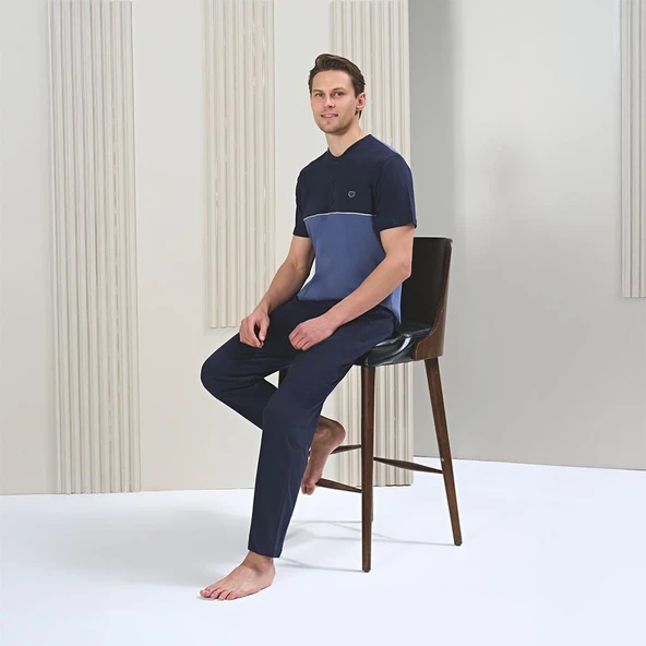 Over Sleep 1721 Erkek Süprem Kısa Kol Dört Mevsim Pijama Takım