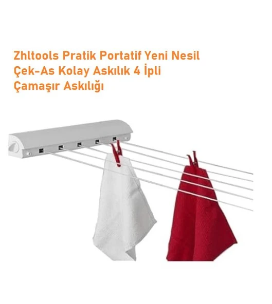 Zhltools Pratik Portatif Yeni Nesil Çek-As Kolay Askılık 4 İpli Çamaşır Askılığı