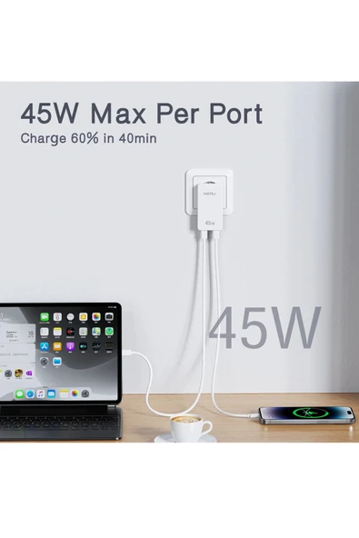 Hepu Hp-C33 Yeni Nesil 45W GAN 2 x Typ-C PD Şarj Adaptörü - 6