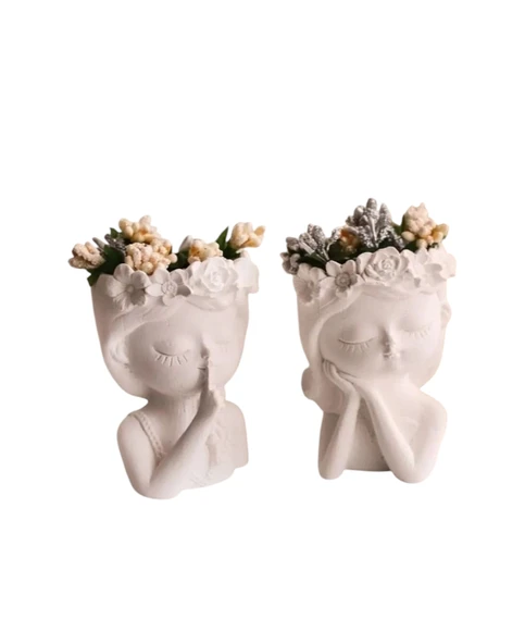 İkili Çiçekli Kız Figürü El Yapımı Dekoratif Kadın Bibloları irsinHome Tasarımı - Resim 3