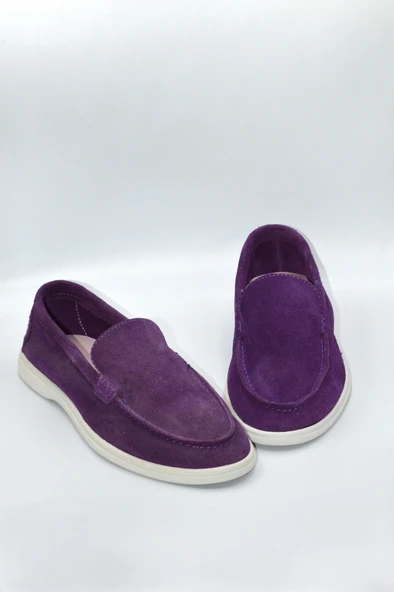 Kadın Mor Hakiki Süet Deri Babet Ayakkabı - SMX-0243 - 3