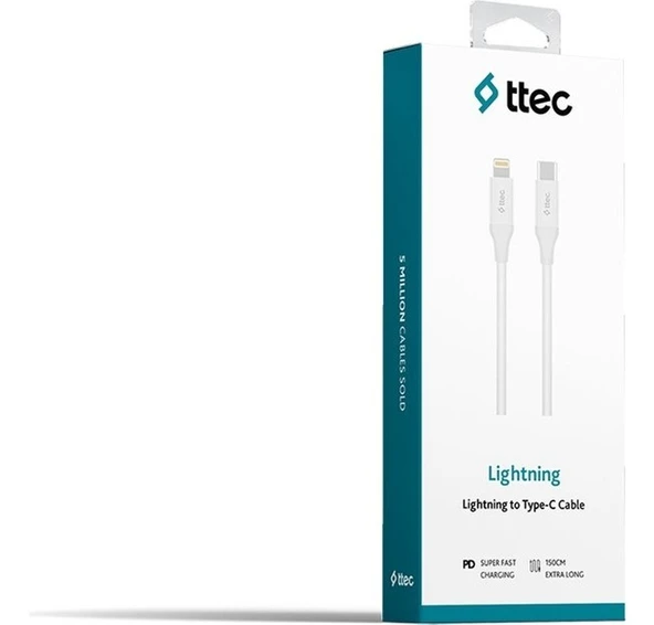 Ttec Beyaz Type-C To Lightning Hızlı Şarj Kablosu 150 cm - Resim 2