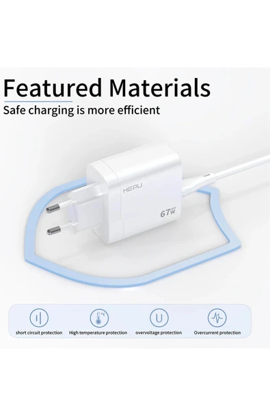 Hepu Hp-C32 Yeni Nesil GAN 67W 2X Type-C USB-C PD+1X USB QC Hızlı Şarj Adaptörü - 4