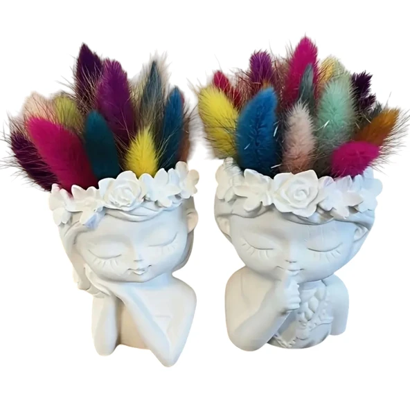 İkili Çiçekli Kız Figürü El Yapımı Dekoratif Kadın Bibloları irsinHome Tasarımı ürün görseli 1