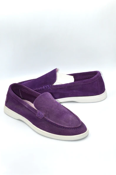 Kadın Mor Hakiki Süet Deri Babet Ayakkabı - SMX-0243 - 4