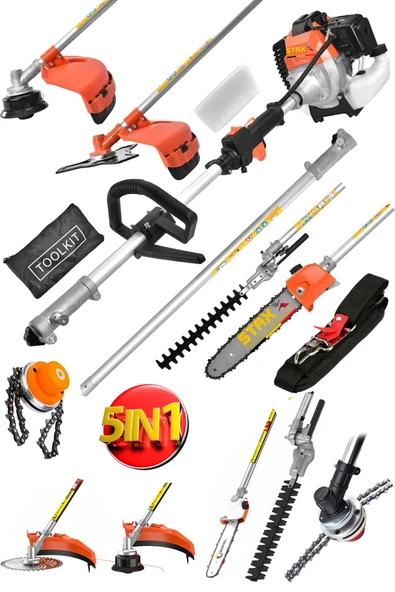 20HPX SuperTurbo Benzinli Çok Fonskiyonlu 5Li Süper Tırpan Bahçe Çim Ot Biçme Çit Budama Seti