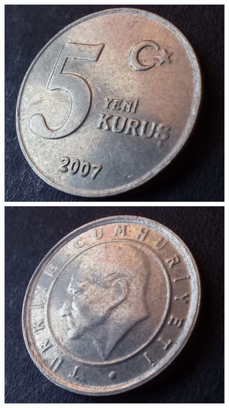 Escoines Koleksiyon 399636817b7aeb4d30 2007 5YeniKuruş ÇT/ÇÇT Eski Madeni Para
