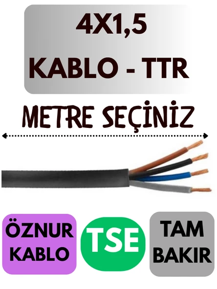 Öznur 4X1,5 TTR Kablo Metre Seçenekli (Siyah)