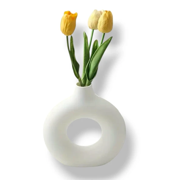 Bohem Halka Vazo El Yapımı Seramik Görünümlü Dekoratif Donut Vazo İrsinHome Tasarımı ürün görseli 1