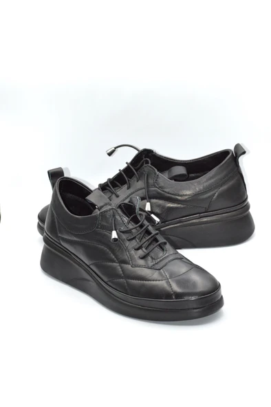 Kadın Siyah Hakiki Deri Akıllı Bağcıklu Günlük Ayakkabı - 4