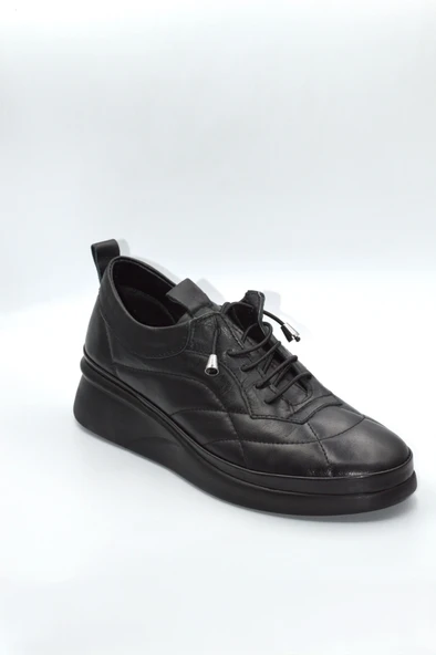 Kadın Siyah Hakiki Deri Akıllı Bağcıklu Günlük Ayakkabı - 2