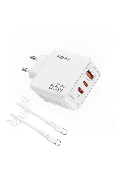 Hepu HP-C37 Yeni Nesil GAN 65W 2X Type-C USB-C PD+1X USB QC Hızlı Şarj Adaptörü - 3