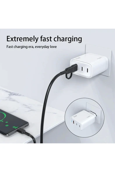 Hepu Hp-C32 Yeni Nesil GAN 67W 2X Type-C USB-C PD+1X USB QC Hızlı Şarj Adaptörü - 3