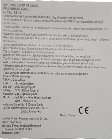 USB  MP3 Ders Kaydı Röportaj Ses Kayıt Cihazı 2gb-32gb kapasite aralığı kingboss - 2