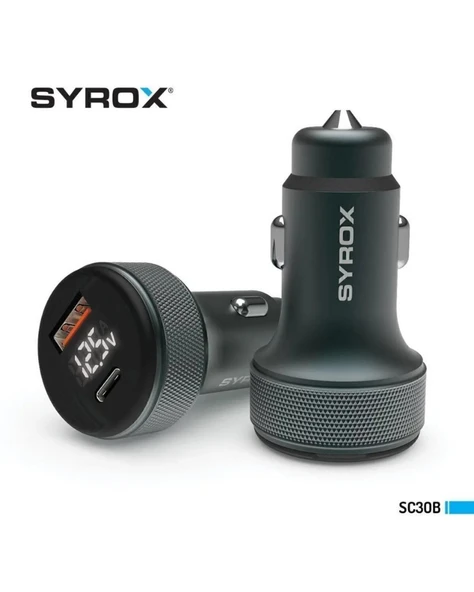 Syrox SC30B Araç Çakmaklık Şarj Aleti PD30W, 3.1Amper LCD Ekran