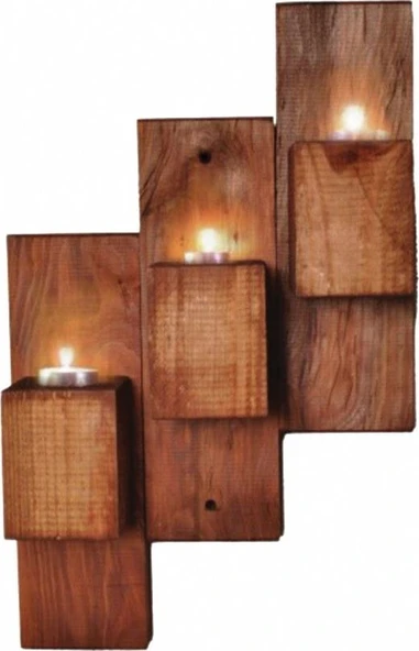 KUZELA Ahşap Duvar 3'lü Mumluk