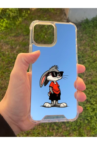İphone 15 Pro Max Uyumlu Aynalı Tavşan Desenli Darbe Kamera Korumalı Silikon Telefon Kılıfı