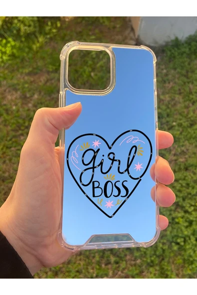 İphone 15 Pro Max Uyumlu Aynalı Girl Desenli Darbe Kamera Korumalı Silikon Telefon Kılıfı