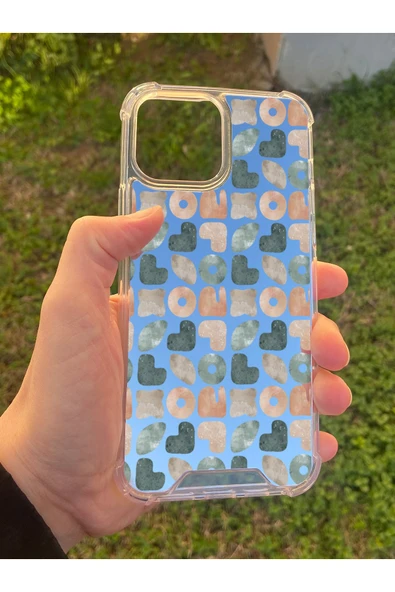 İphone 15 Pro Max Uyumlu Aynalı Geometrik Desenli Darbe Kamera Korumalı Silikon Telefon Kılıfı
