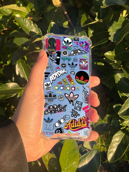 İphone XS Uyumlu Aynalı Adidas Desenli Darbe Kamera Korumalı Silikon Telefon Kılıfı