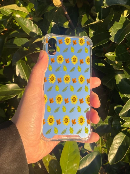 İphone X Uyumlu Aynalı Ayçiçeği Desenli Darbe Kamera Korumalı Silikon Telefon Kılıfı