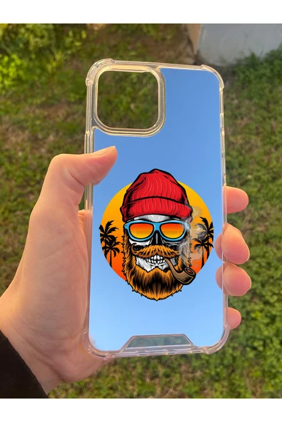 İphone 15 Pro Max Uyumlu Aynalı Kuru Kafa Desenli Darbe Kamera Korumalı Silikon Telefon Kılıfı