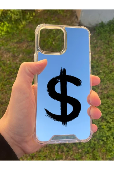 İphone 15 Pro Max Uyumlu Aynalı Dolar Desenli Darbe Kamera Korumalı Silikon Telefon Kılıfı