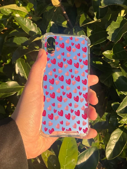 İphone XS Uyumlu Aynalı Kalp Desenli Darbe Kamera Korumalı Silikon Telefon Kılıfı