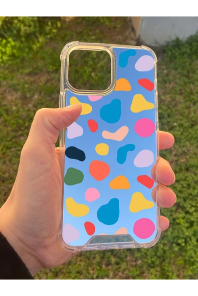 İphone 15 Pro Max Uyumlu Aynalı Benek Desenli Darbe Kamera Korumalı Silikon Telefon Kılıfı
