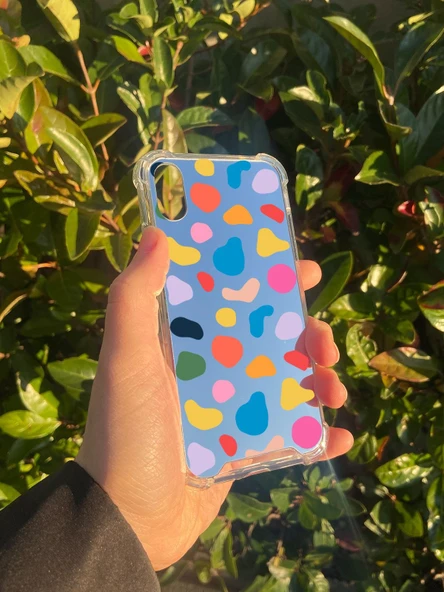 İphone XS Uyumlu Aynalı Renkli Benek Desenli Darbe Kamera Korumalı Silikon Telefon Kılıfı