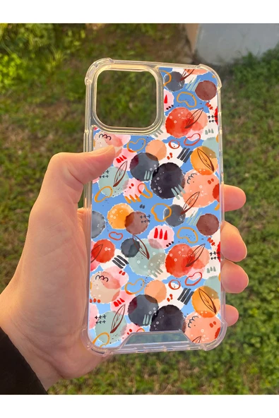 İphone 15 Pro Max Uyumlu Aynalı Renkli Daire Desenli Darbe Kamera Korumalı Silikon Telefon Kılıfı