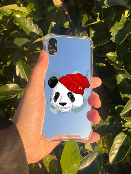 İphone XS Uyumlu Aynalı Panda Desenli Darbe Kamera Korumalı Silikon Telefon Kılıfı
