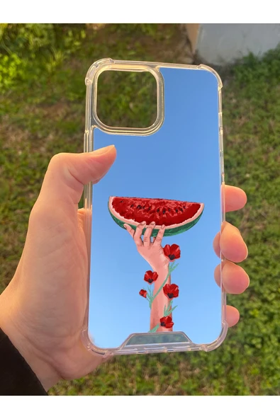 İphone 15 Pro Max Uyumlu Aynalı Filistin Desenli Darbe Kamera Korumalı Silikon Telefon Kılıfı
