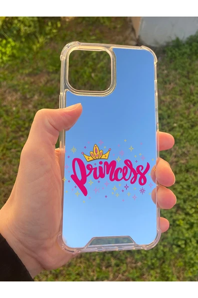 İphone 15 Pro Max Uyumlu Aynalı Prenses Desenli Darbe Kamera Korumalı Silikon Telefon Kılıfı