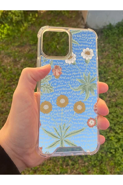 İphone 15 Pro Max Uyumlu Aynalı Çiçek Desenli Darbe Kamera Korumalı Silikon Telefon Kılıfı