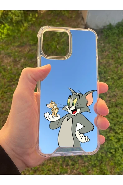 İphone 15 Pro Max Uyumlu Aynalı Tom Ve Jerry Desenli Darbe Kamera Korumalı Silikon Telefon Kılıfı