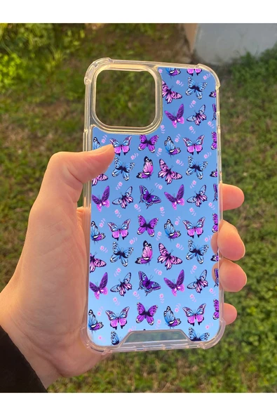 İphone 15 Pro Max Uyumlu Aynalı Kelebek Desenli Darbe Kamera Korumalı Silikon Telefon Kılıfı