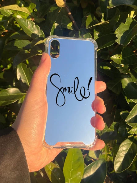 İphone XS Uyumlu Aynalı Smile Desenli Darbe Kamera Korumalı Silikon Telefon Kılıfı