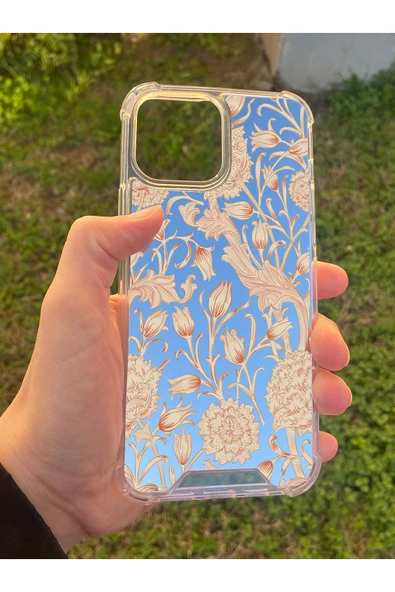 İphone 15 Pro Max Uyumlu Aynalı Lale Desenli Darbe Kamera Korumalı Silikon Telefon Kılıfı