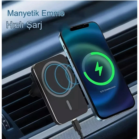 Ozmik 15W Hızlı Şarjlı Manyetik Kablosuz Cep Telefonu Tutucu, Araç Şarj Cihazı - 2