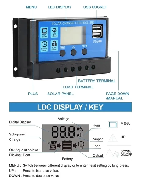 Solar Güneş Paneli Akü Şarj Kontrol Cihazı 30 Amper 12V 24V - Resim 5