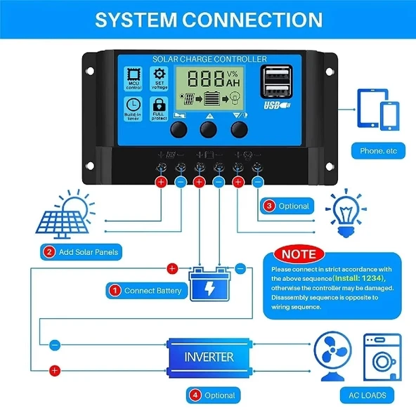 Solar Güneş Paneli Akü Şarj Kontrol Cihazı 30 Amper 12V 24V - Resim 6