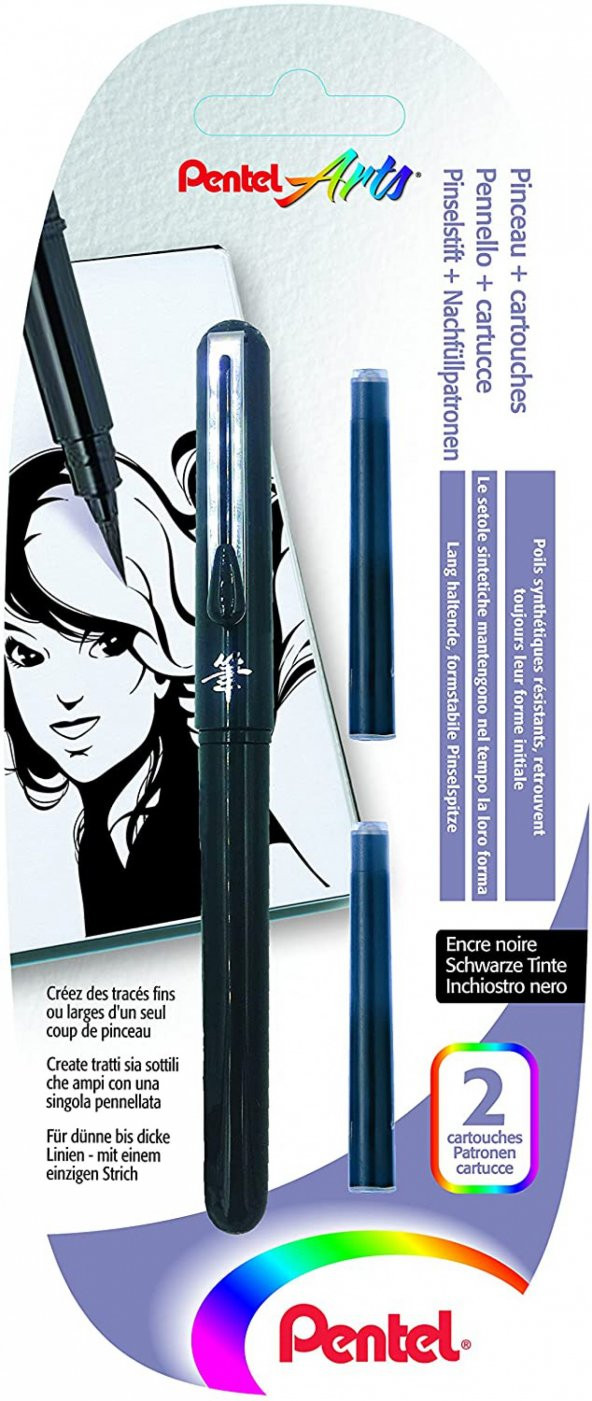 Pentel Arts Pocket Brush Cep Tipi Fırça Uçlu Kalem - Siyah-XGFKP-FP10