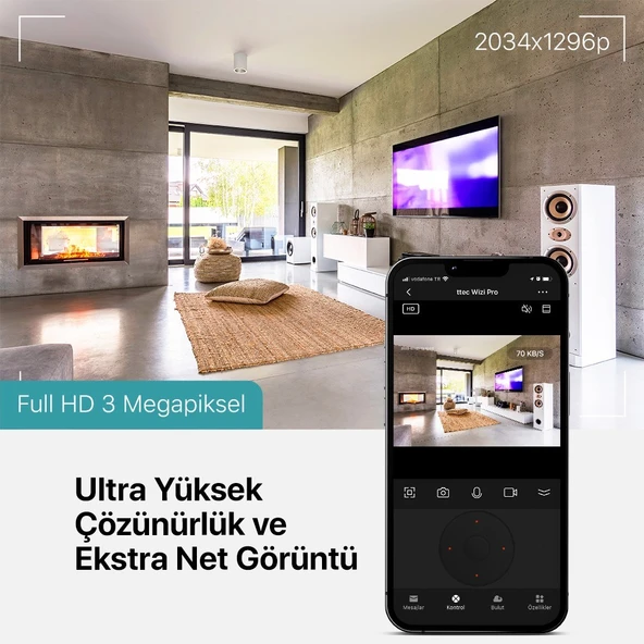 Ttec Wizi Pro Full Hd 360 Derece Tak Çalıştır Wi-Fi Akıllı Kamera - Resim 3