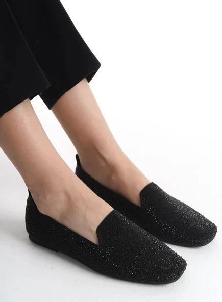 Feles Triko Taş Küt Burun Kadın Babet Ayakkabı - Resim 4