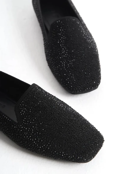 Feles Triko Taş Küt Burun Kadın Babet Ayakkabı - Resim 5