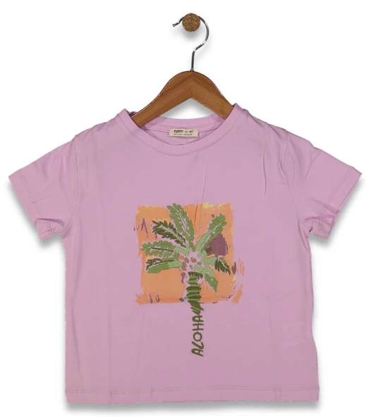 Kız Çocuk Palmiye Baskılı Tişört BGL-ST04449 - 2